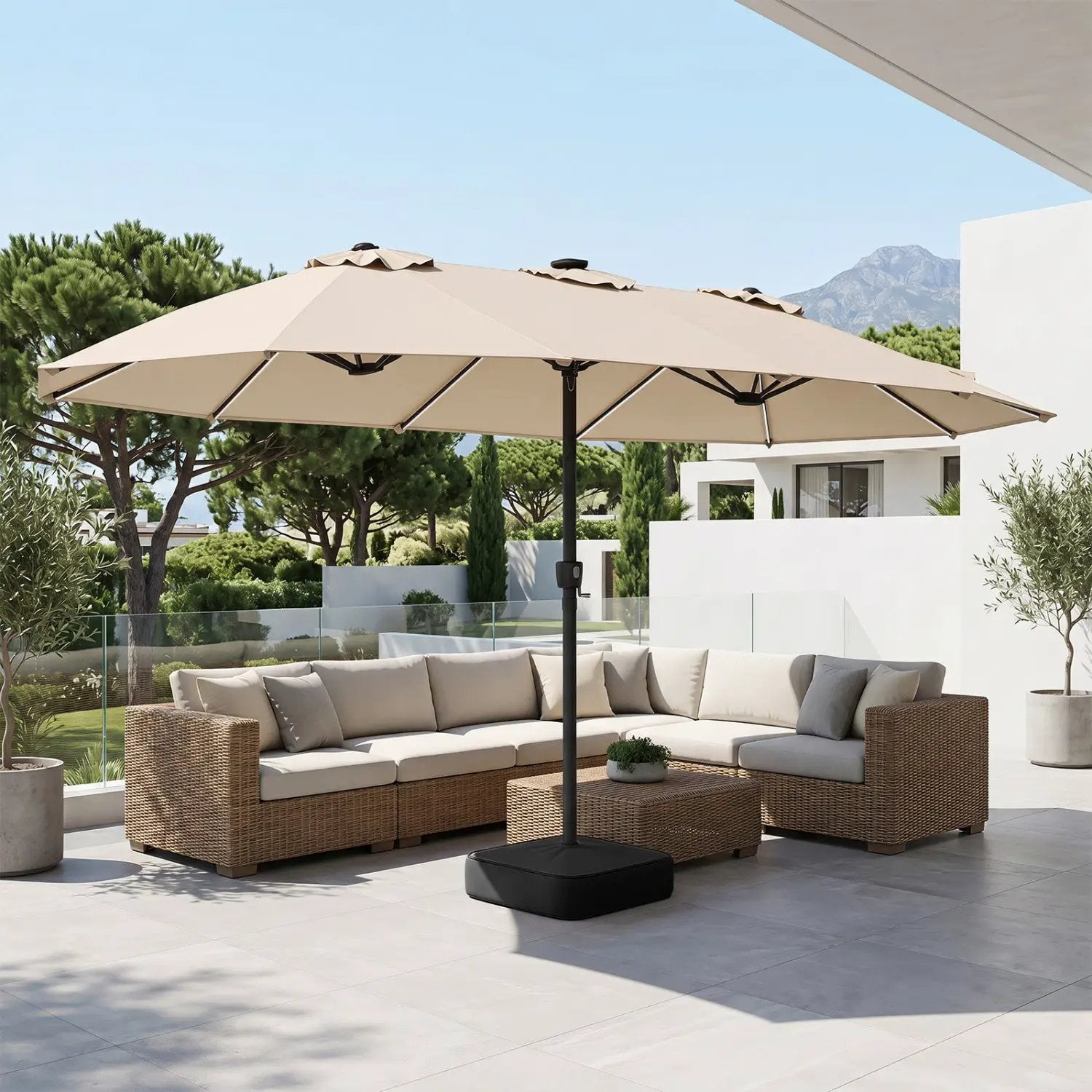 15.5 ft Patio Umbrella with Solar LED Lights and Base by DirectDeals