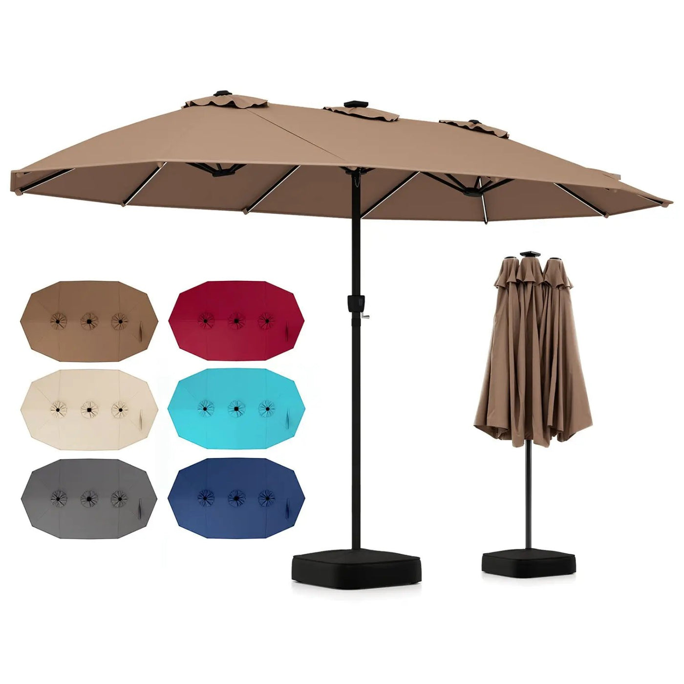 15.5 ft Patio Umbrella with Solar LED Lights and Base by DirectDeals