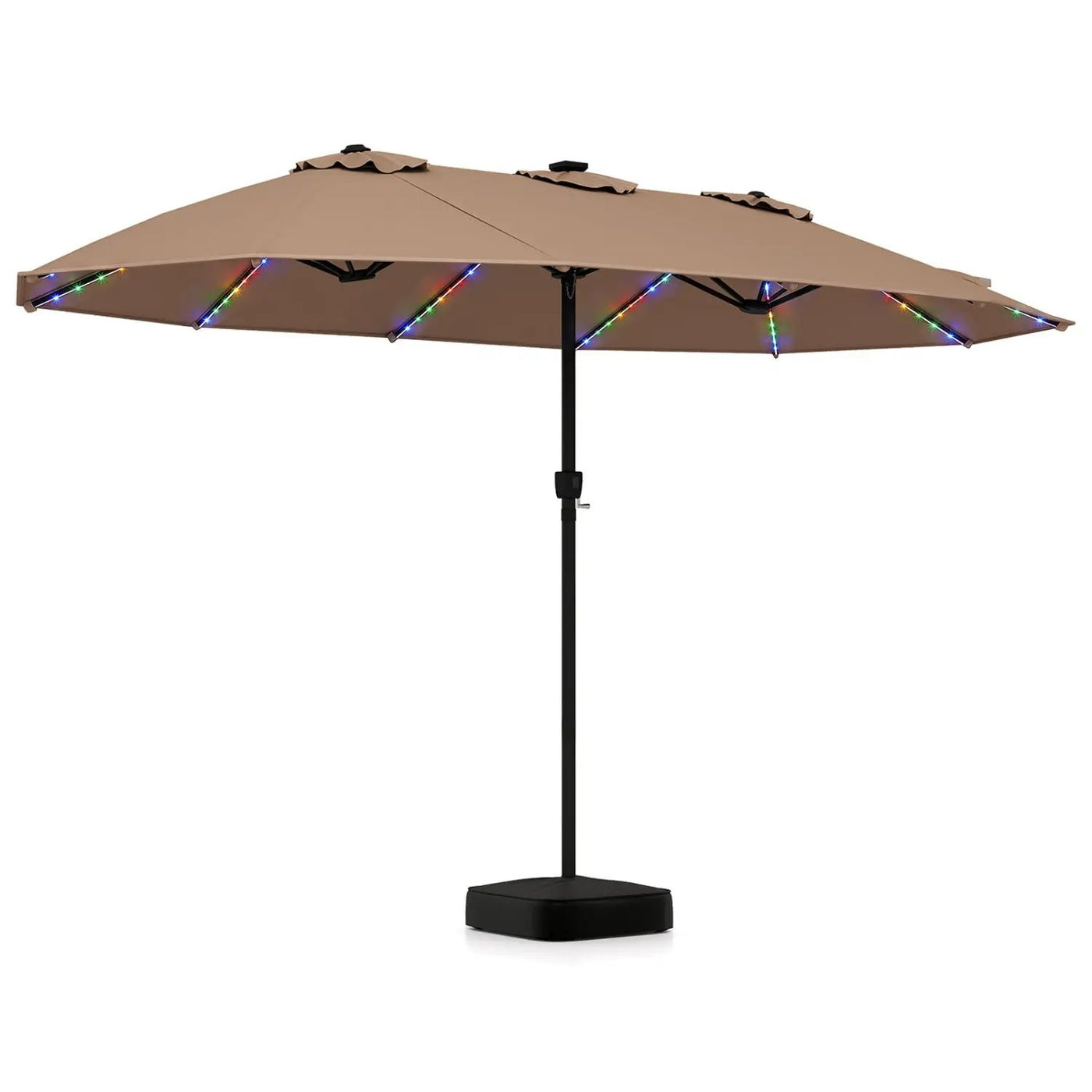 15.5 ft Patio Umbrella with Solar LED Lights and Base by DirectDeals