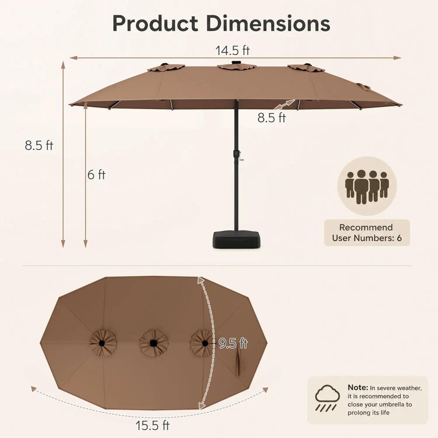 15.5 ft Patio Umbrella with Solar LED Lights and Base by DirectDeals