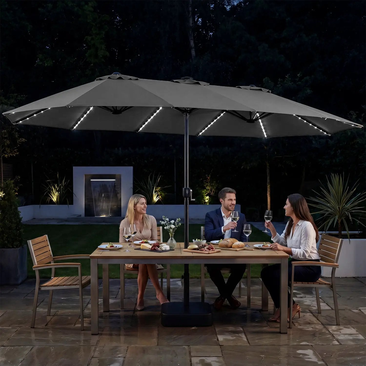 15.5 ft Patio Umbrella with Solar LED Lights and Base by DirectDeals
