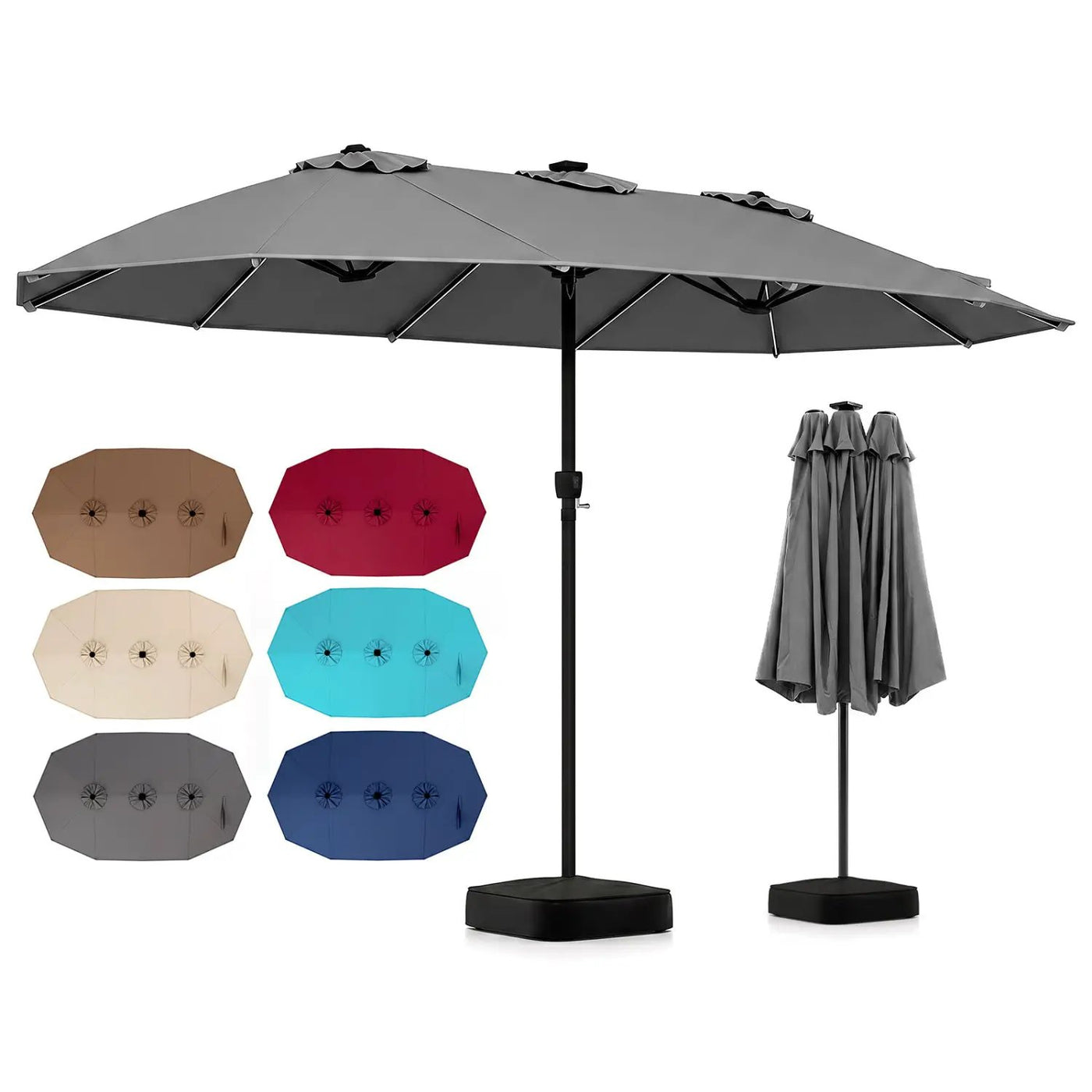 15.5 ft Patio Umbrella with Solar LED Lights and Base by DirectDeals