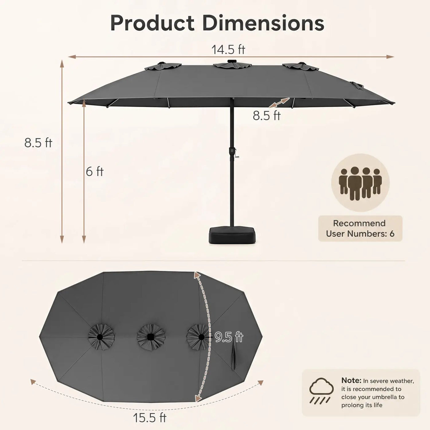 15.5 ft Patio Umbrella with Solar LED Lights and Base by DirectDeals