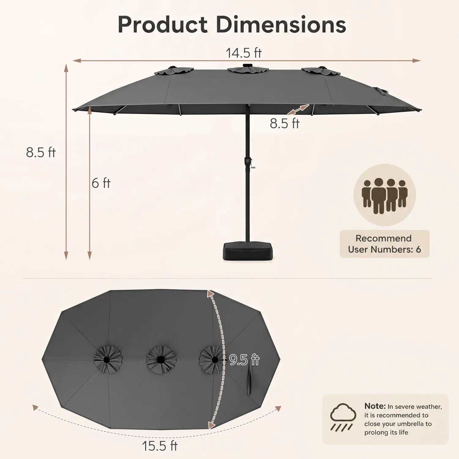 15.5 ft Patio Umbrella with Solar LED Lights and Base by DirectDeals