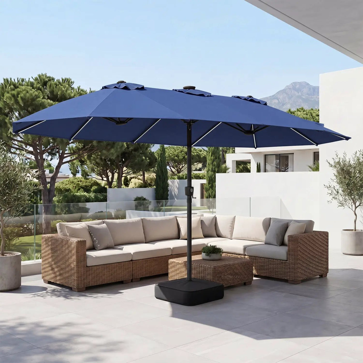 15.5 ft Patio Umbrella with Solar LED Lights and Base by DirectDeals