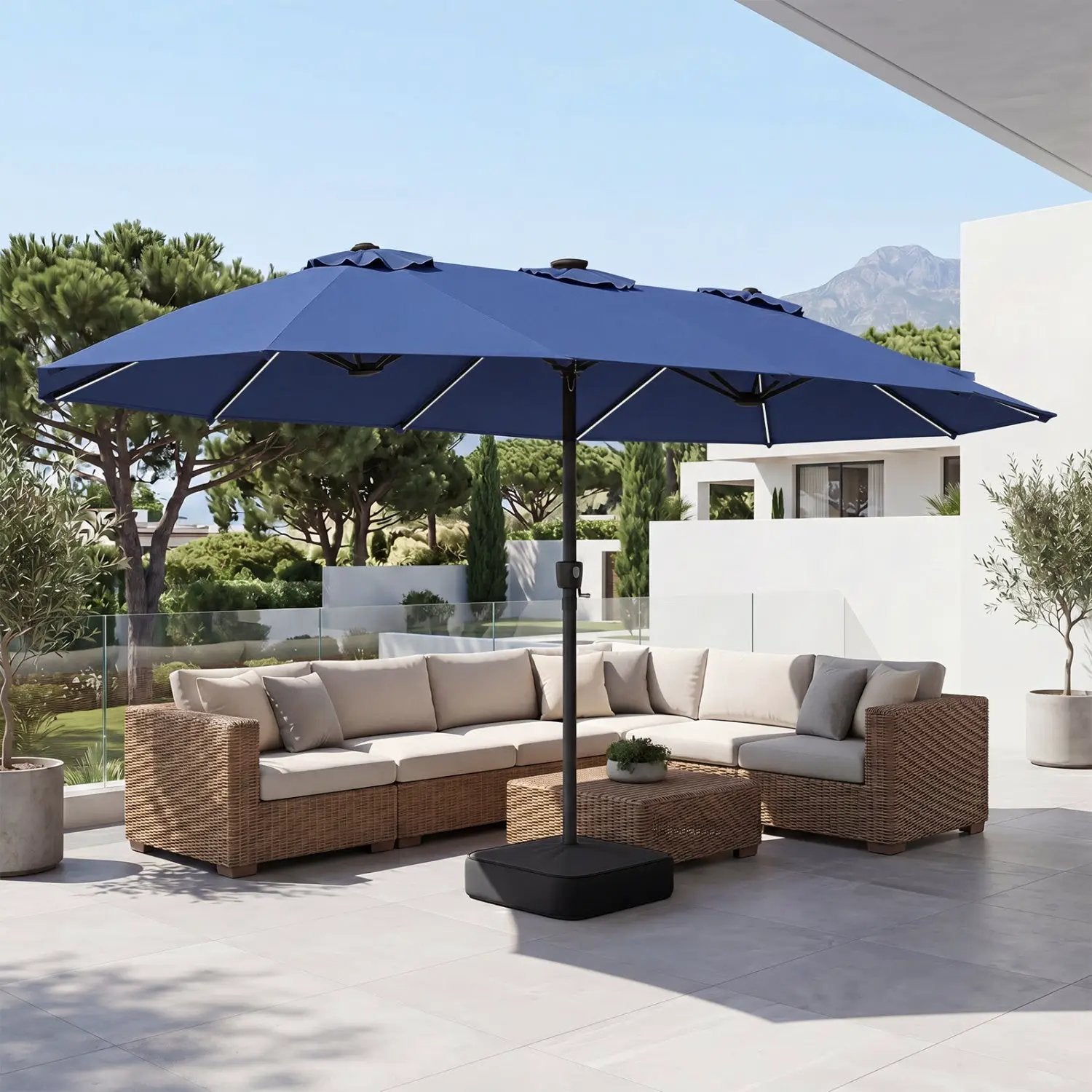 15.5 ft Patio Umbrella with Solar LED Lights and Base by DirectDeals