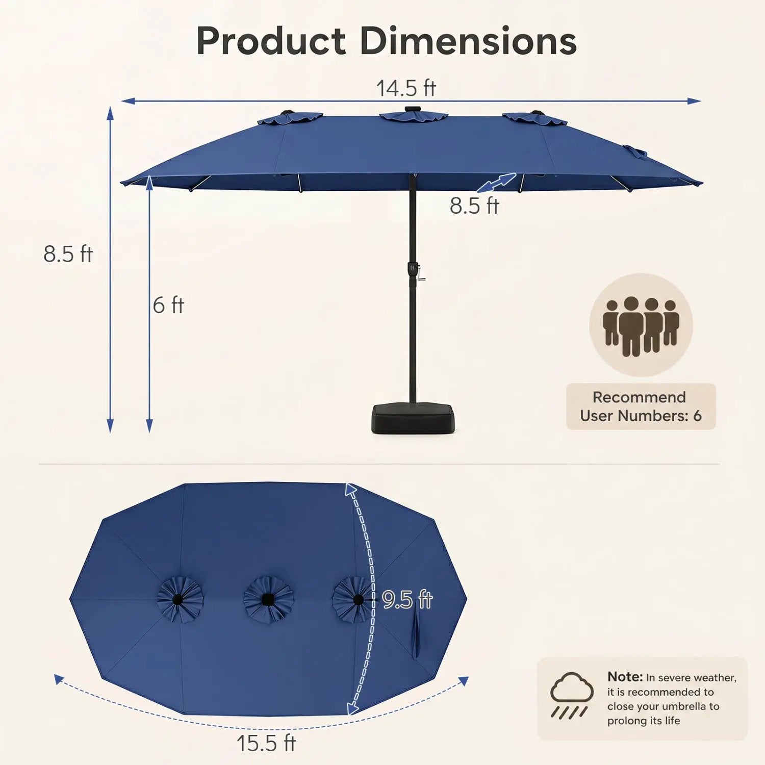 15.5 ft Patio Umbrella with Solar LED Lights and Base by DirectDeals