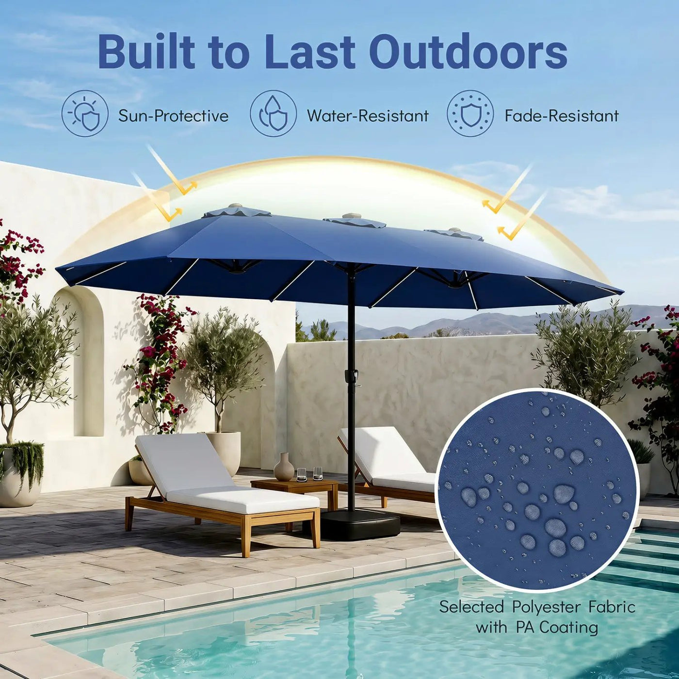 15.5 ft Patio Umbrella with Solar LED Lights and Base by DirectDeals
