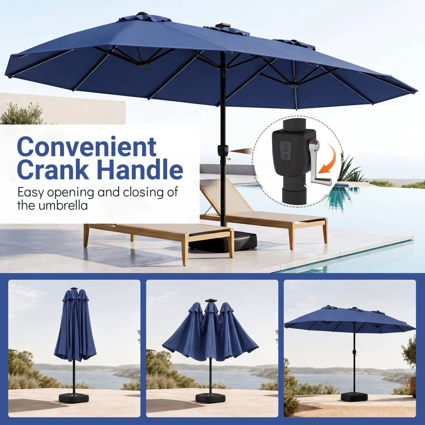 15.5 ft Patio Umbrella with Solar LED Lights and Base by DirectDeals