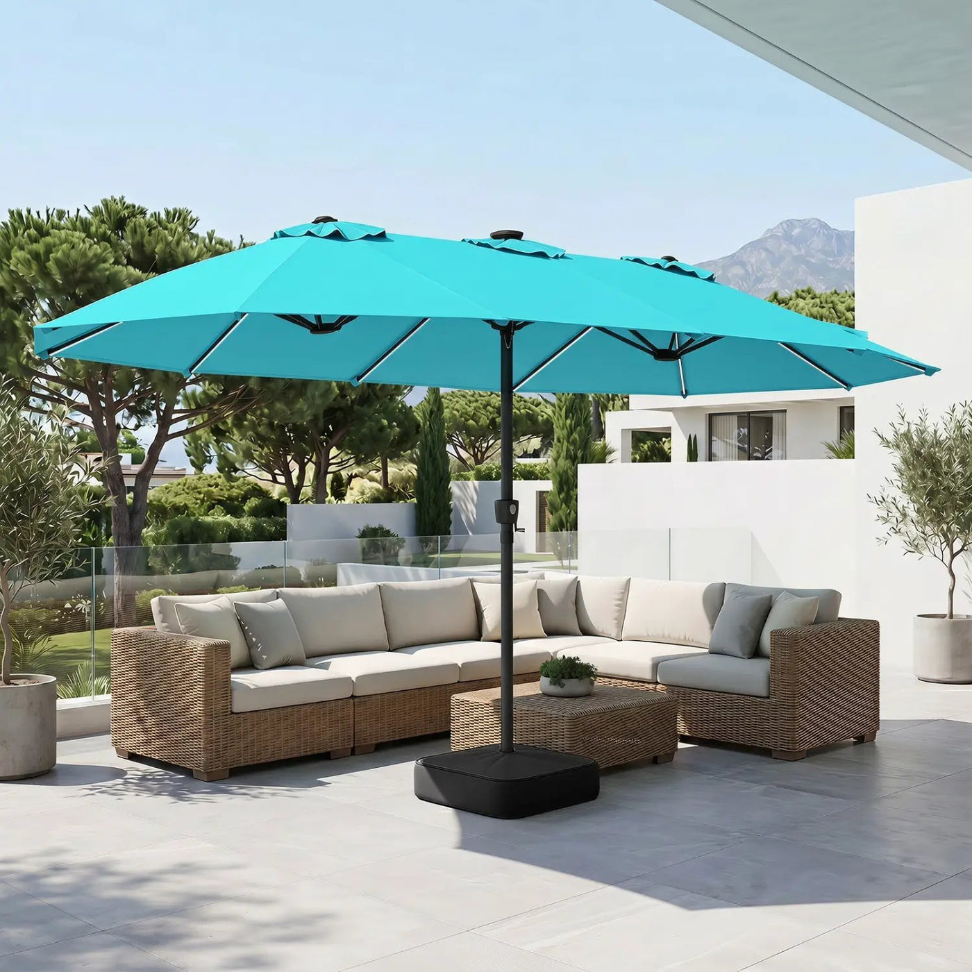 15.5 ft Patio Umbrella with Solar LED Lights and Base by DirectDeals