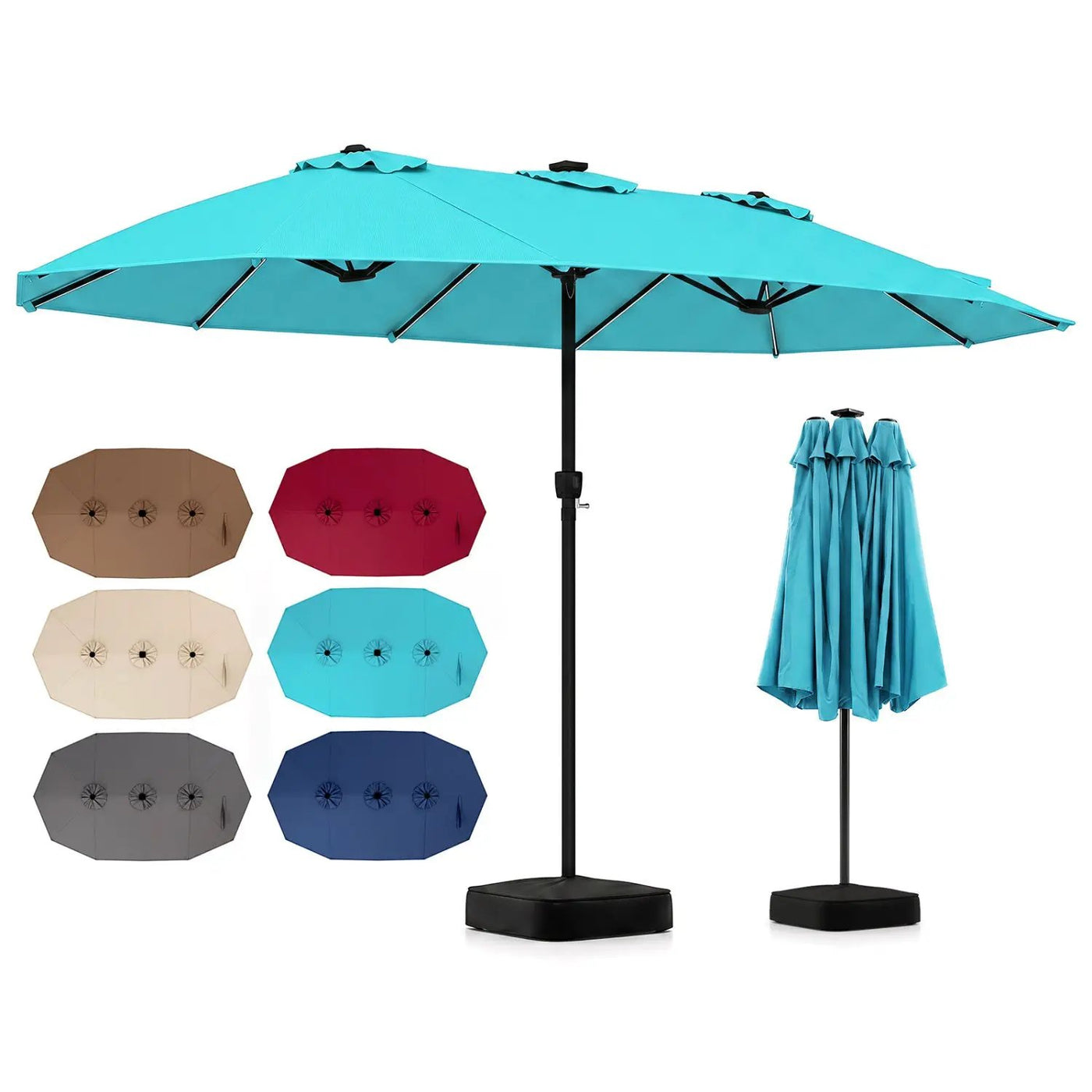 15.5 ft Patio Umbrella with Solar LED Lights and Base by DirectDeals