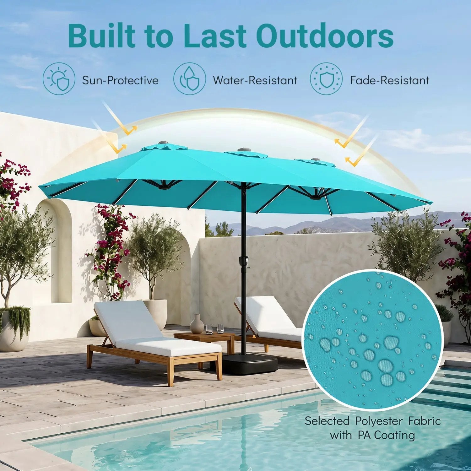 15.5 ft Patio Umbrella with Solar LED Lights and Base by DirectDeals