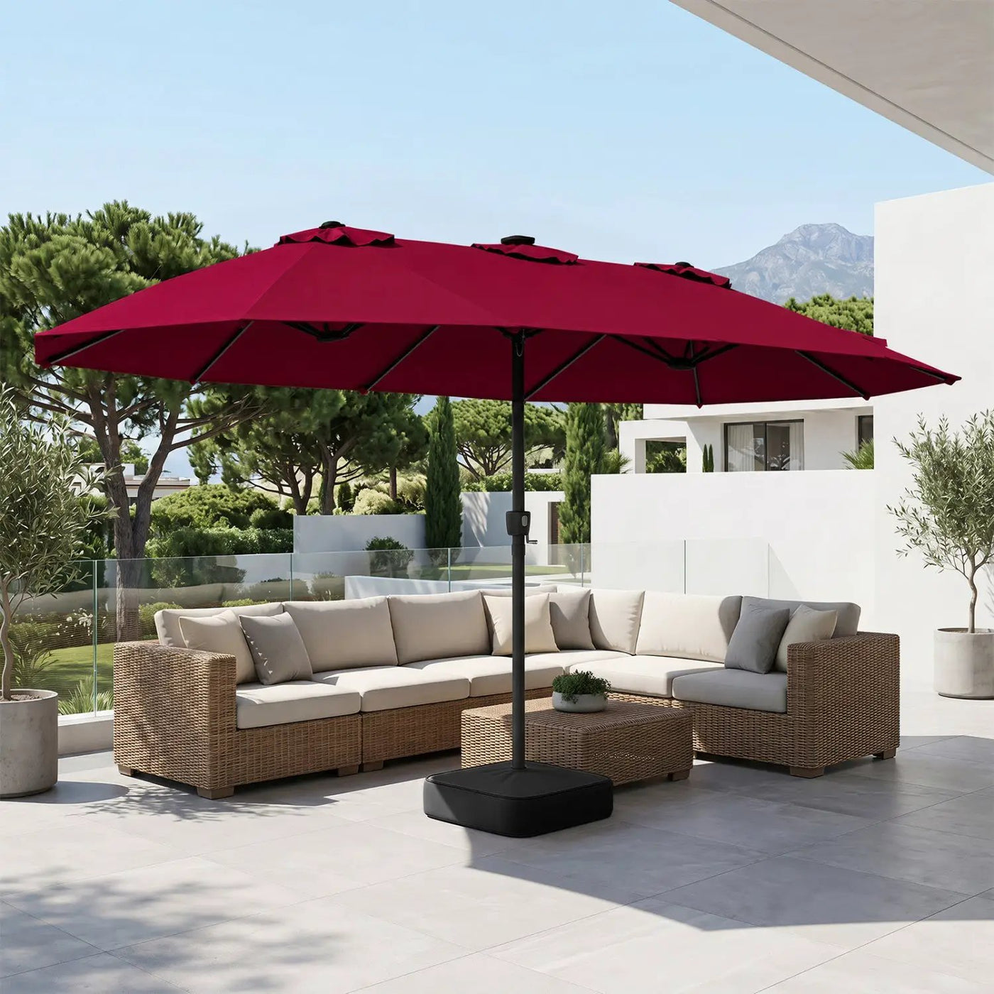15.5 ft Patio Umbrella with Solar LED Lights and Base by DirectDeals