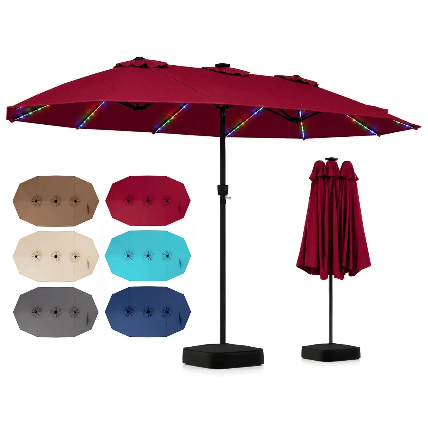 15.5 ft Patio Umbrella with Solar LED Lights and Base by DirectDeals