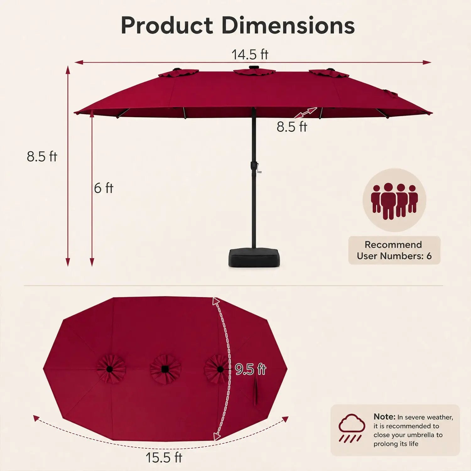 15.5 ft Patio Umbrella with Solar LED Lights and Base by DirectDeals