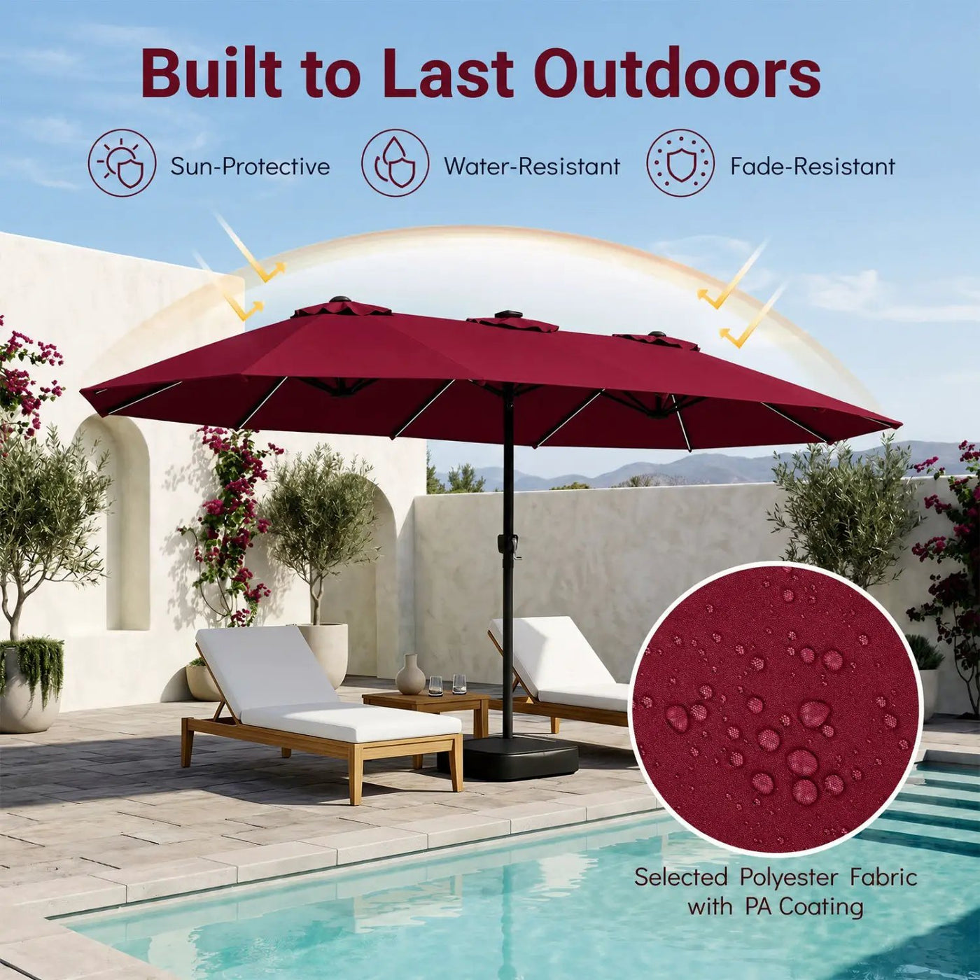 15.5 ft Patio Umbrella with Solar LED Lights and Base by DirectDeals