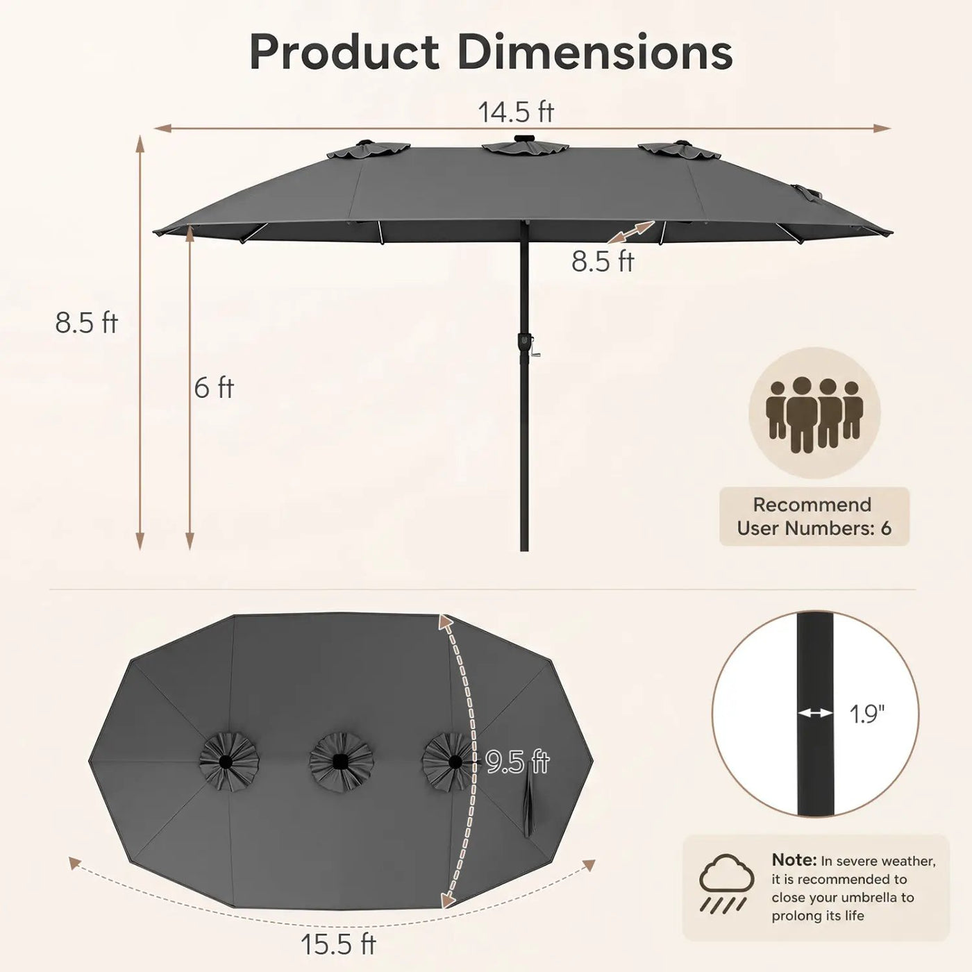 Patio Umbrella 15.5ft with Solar LED Lights and Crank by DirectDeals