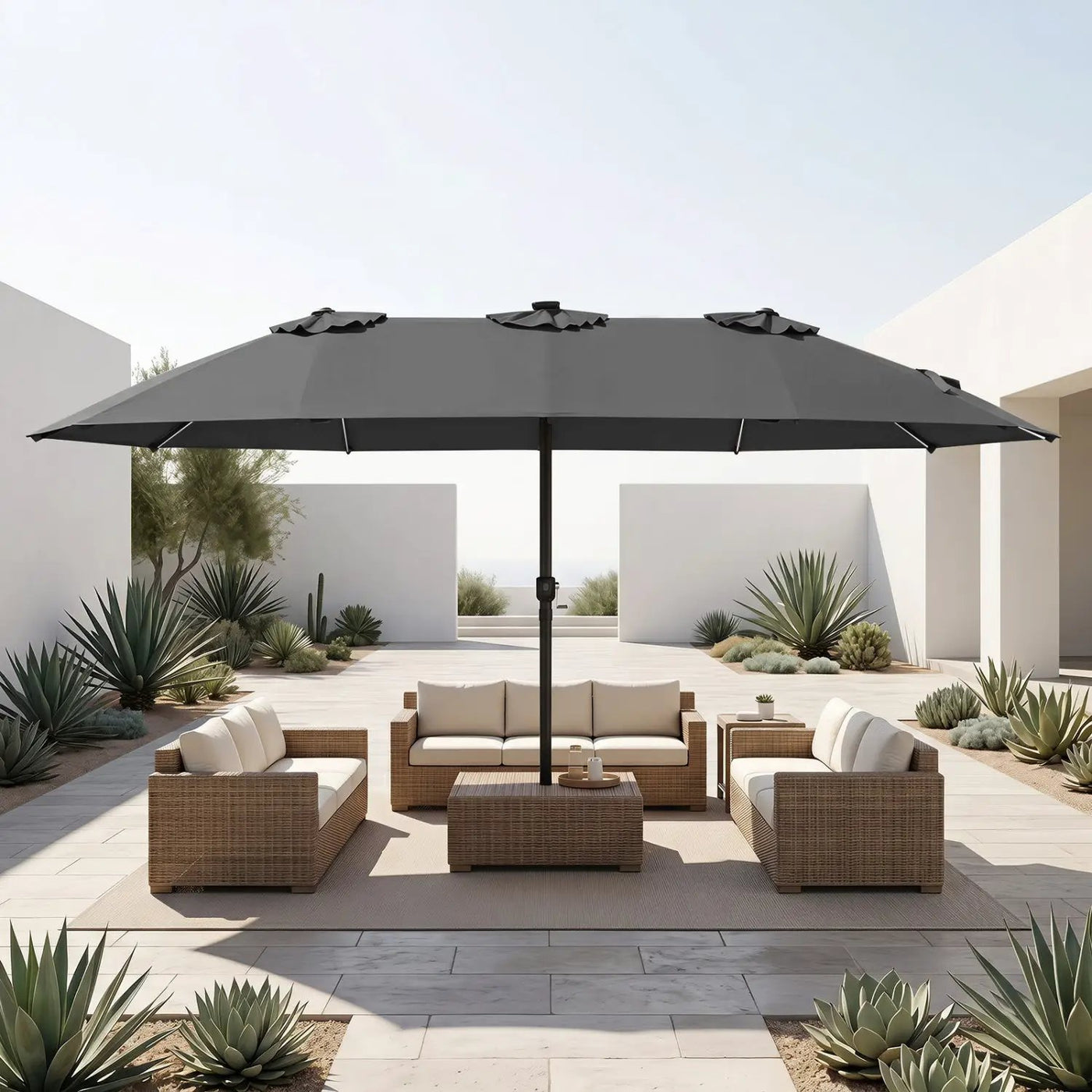 Patio Umbrella 15.5ft with Solar LED Lights and Crank by DirectDeals