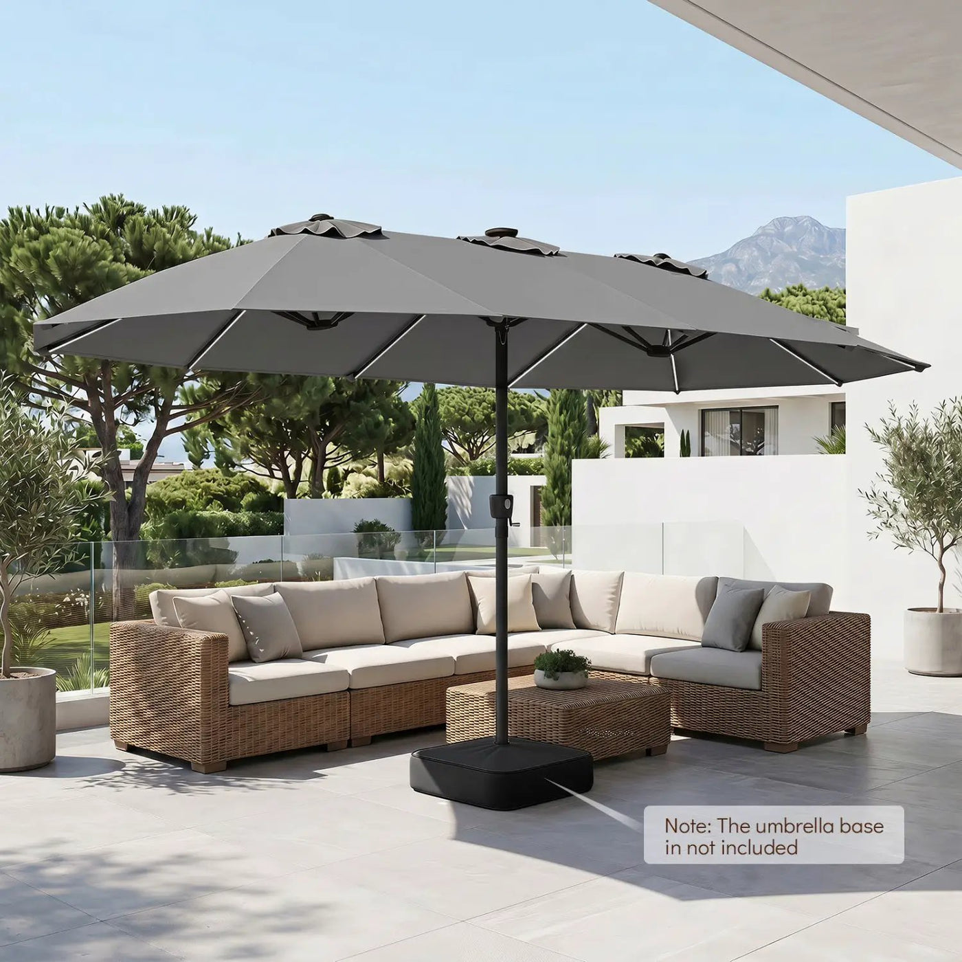 Patio Umbrella 15.5ft with Solar LED Lights and Crank by DirectDeals
