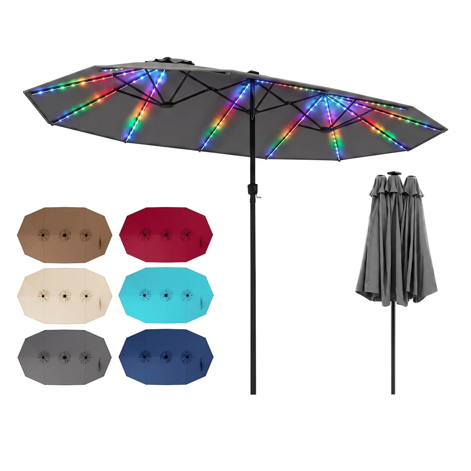 Patio Umbrella 15.5ft with Solar LED Lights and Crank by DirectDeals