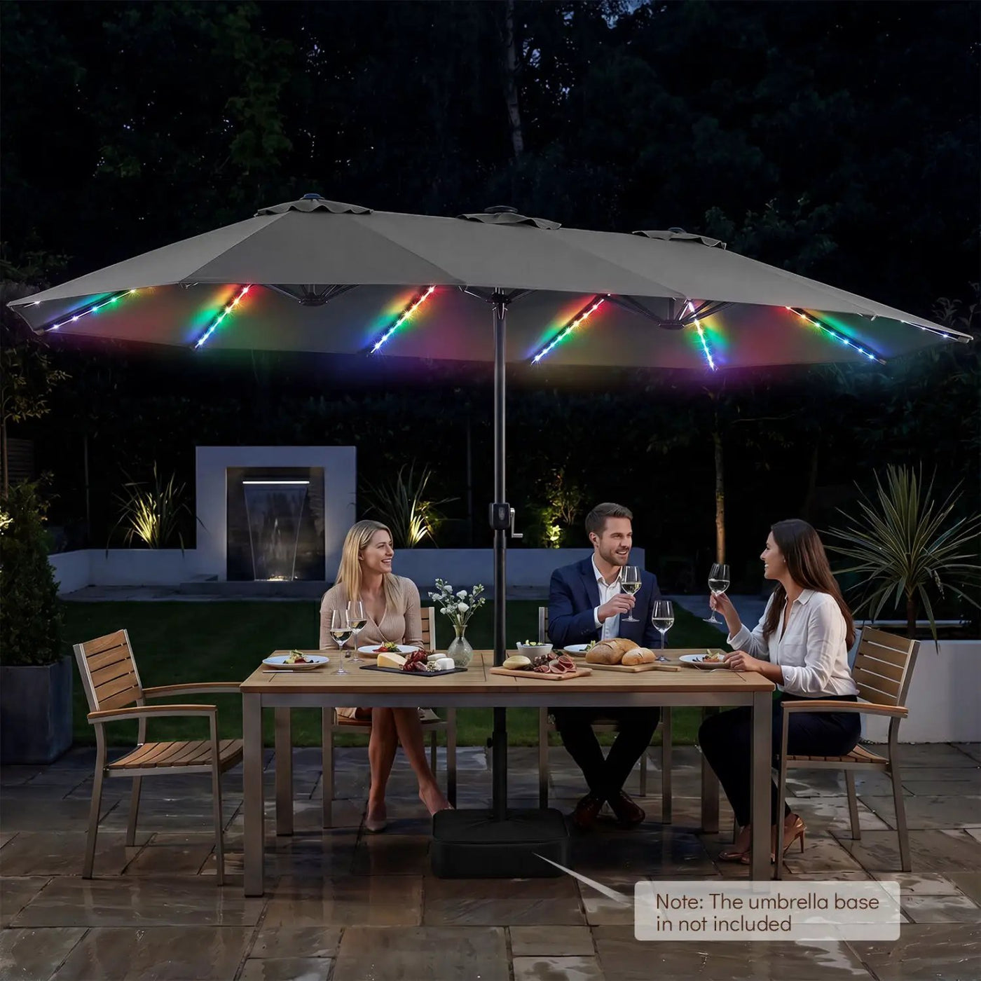 Patio Umbrella 15.5ft with Solar LED Lights and Crank by DirectDeals