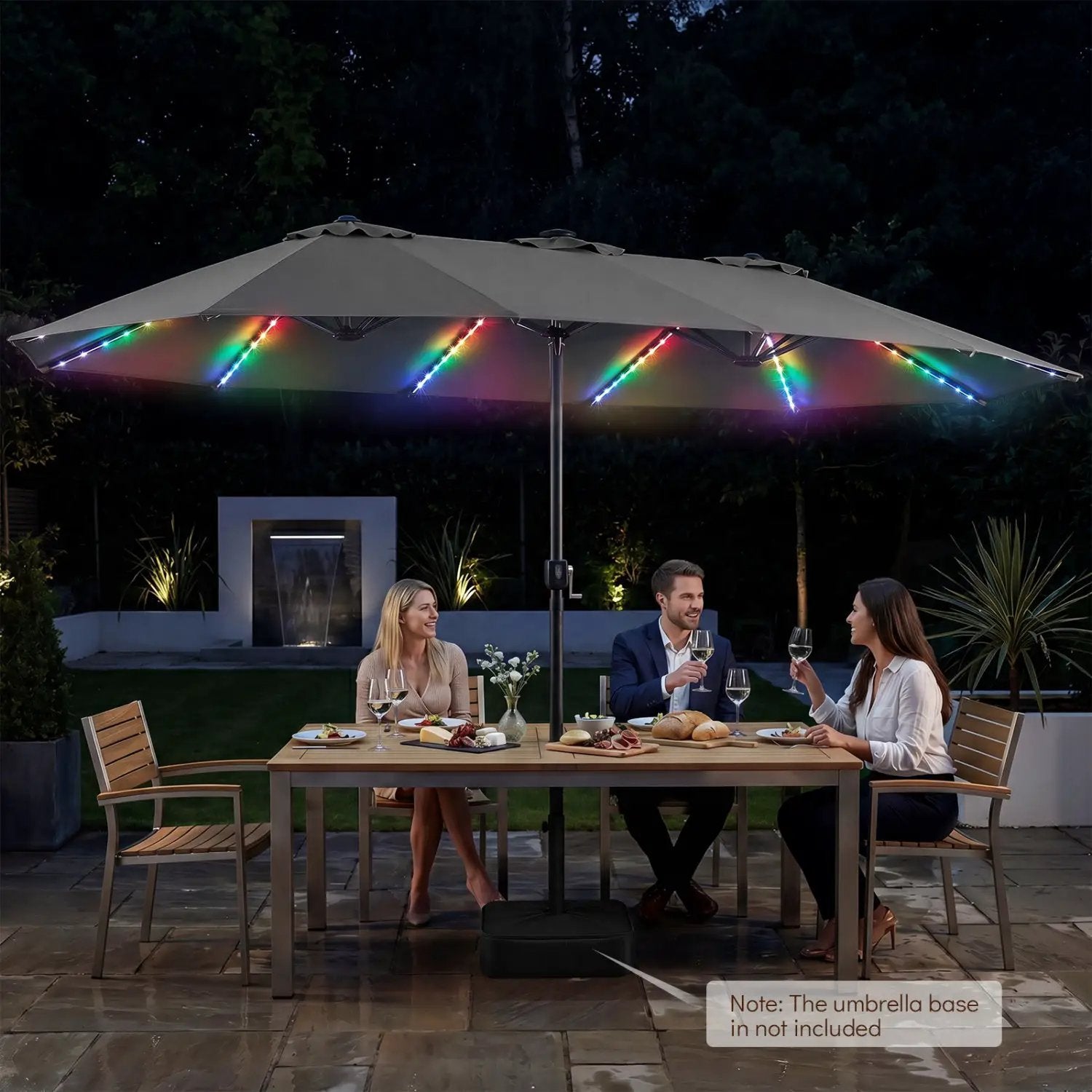 Patio Umbrella 15.5ft with Solar LED Lights and Crank by DirectDeals