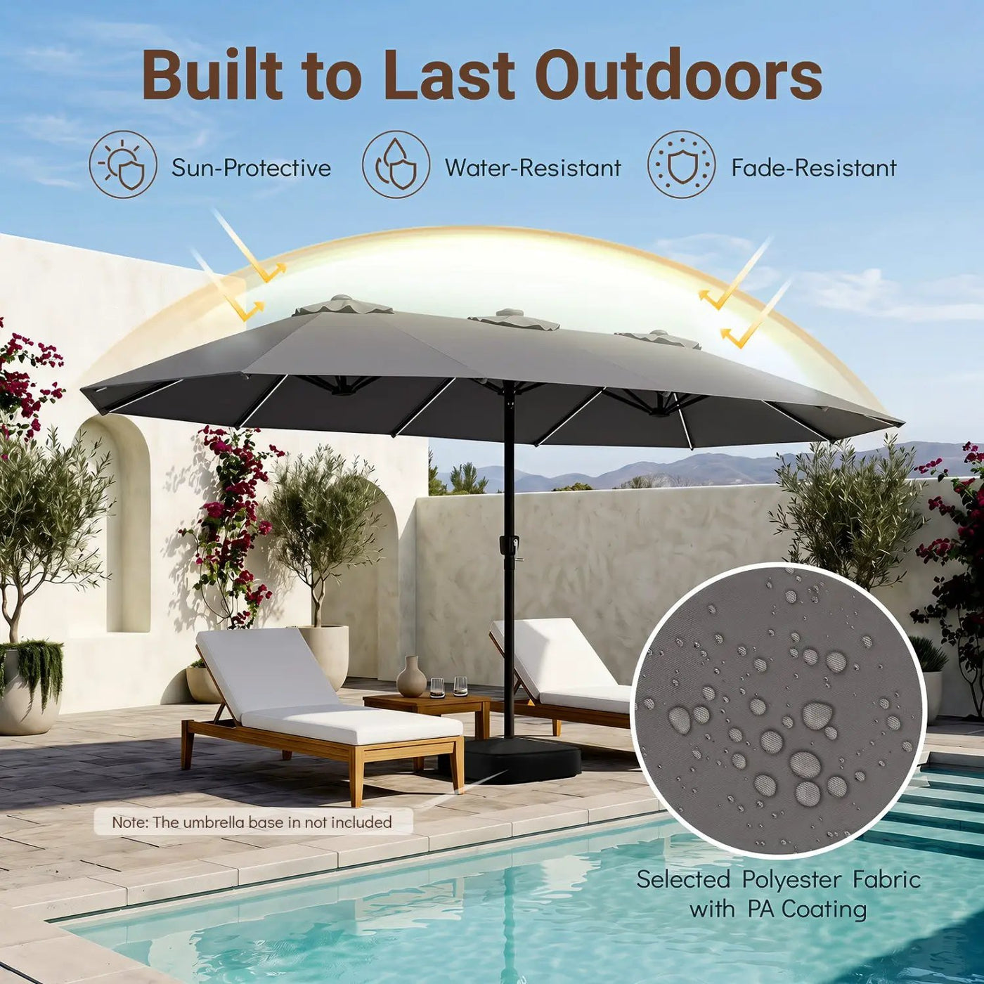 Patio Umbrella 15.5ft with Solar LED Lights and Crank by DirectDeals