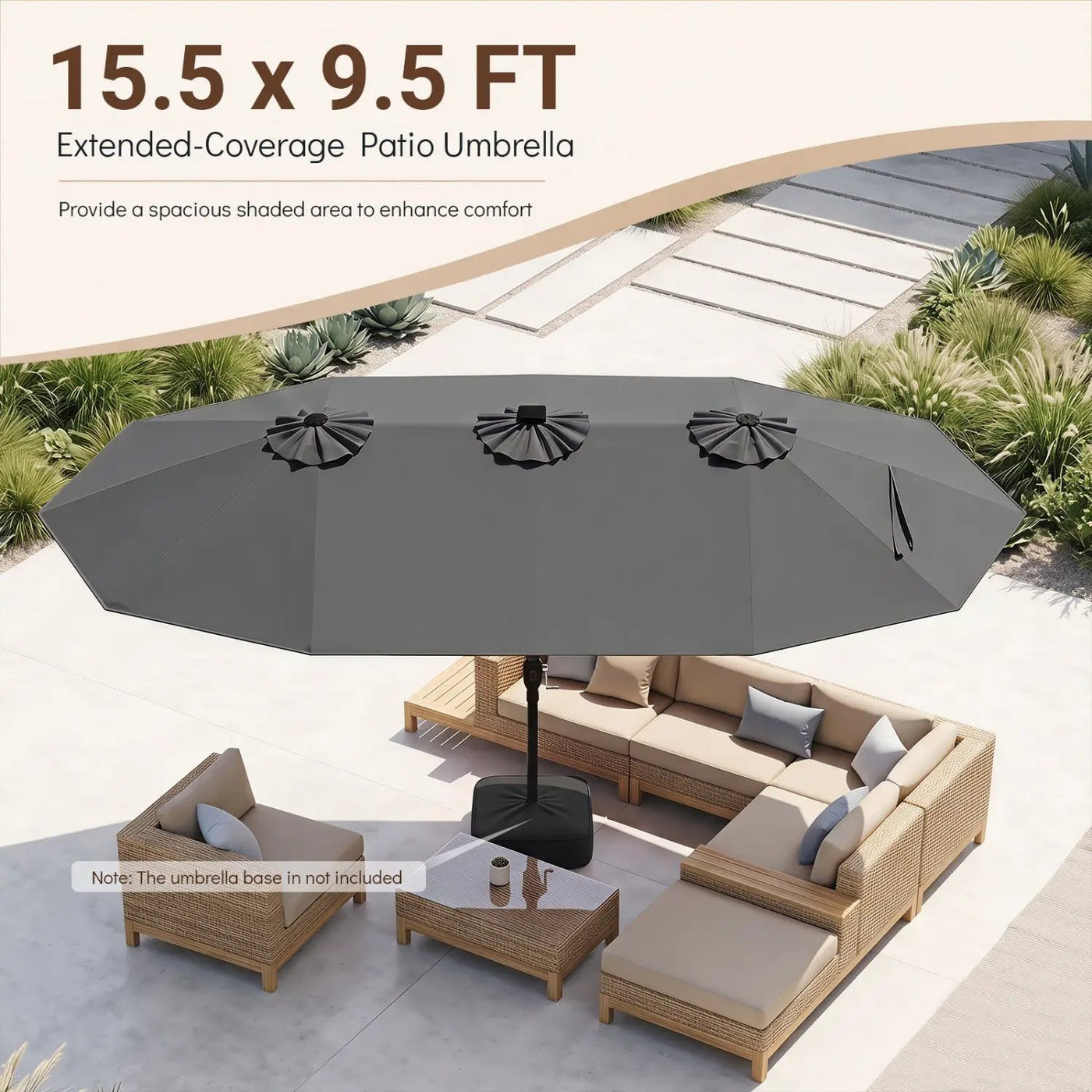 Patio Umbrella 15.5ft with Solar LED Lights and Crank by DirectDeals