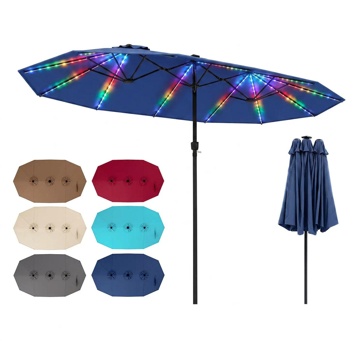 Patio Umbrella 15.5ft with Solar LED Lights and Crank by DirectDeals