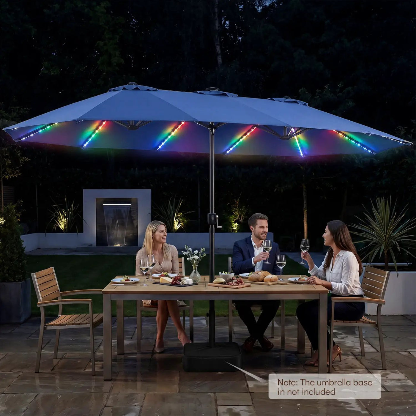 Patio Umbrella 15.5ft with Solar LED Lights and Crank by DirectDeals