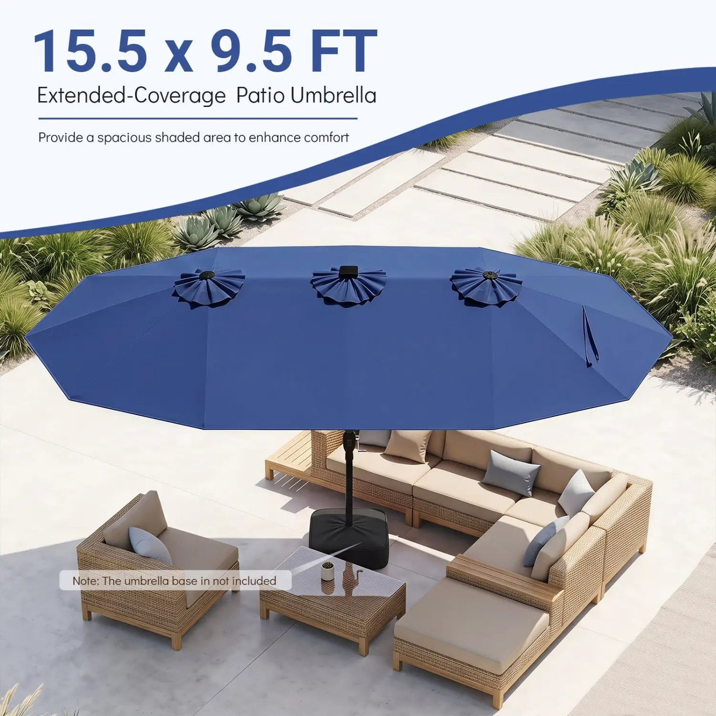 Patio Umbrella 15.5ft with Solar LED Lights and Crank by DirectDeals