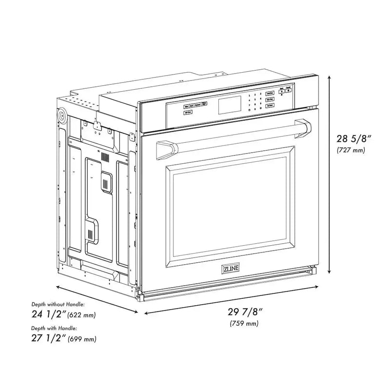 ZLINE 30"Professional True Convection Single Wall Oven, Air Fry, Self Clean, DuraSnow® Champagne Bronze WASSZ-30-CB by Farmhouse Kitchen and Bath