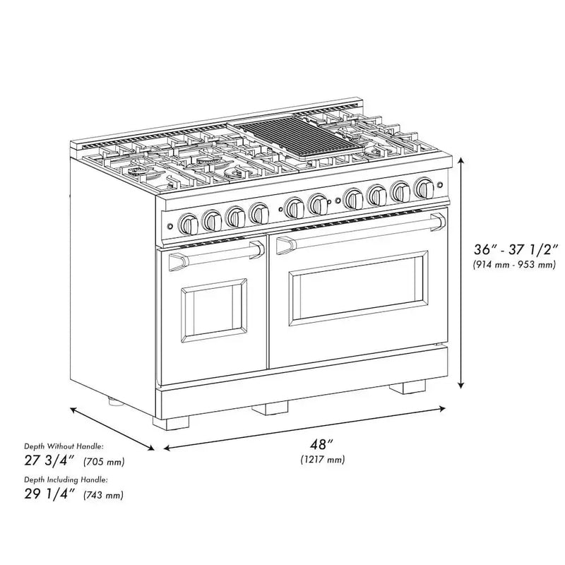 ZLINE 48" Dual Fuel Range, Gas Cooktop, Electric Convection Oven Stainless Steel, CDR48 by Farmhouse Kitchen and Bath