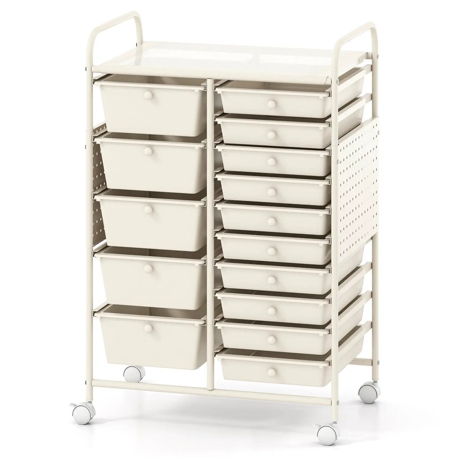 15-Drawer Rolling Storage Cart with Metal Tabletop and Pegboard by DirectDeals