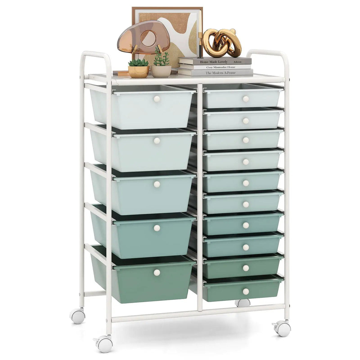 15-Drawer Utility Rolling Cart with Drawers Multi-Use Storage-Icecream Multicolor, photo 17 of 21