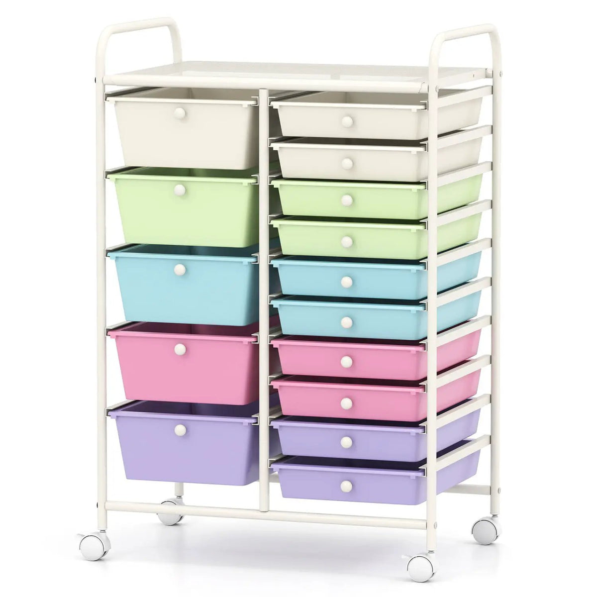 15-Drawer Utility Rolling Cart with Drawers Multi-Use Storage-Icecream Multicolor, photo 9 of 21