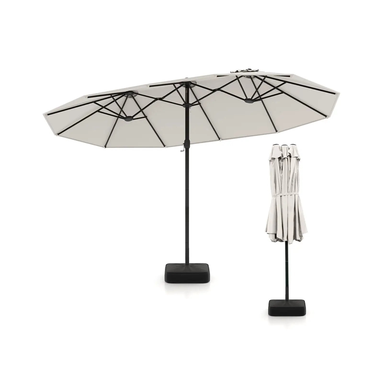 15 Feet Double-Sided Twin Patio Umbrella with Crank and Base by DirectDeals