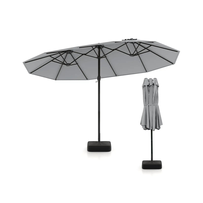 15 Feet Double-Sided Twin Patio Umbrella with Crank and Base by DirectDeals