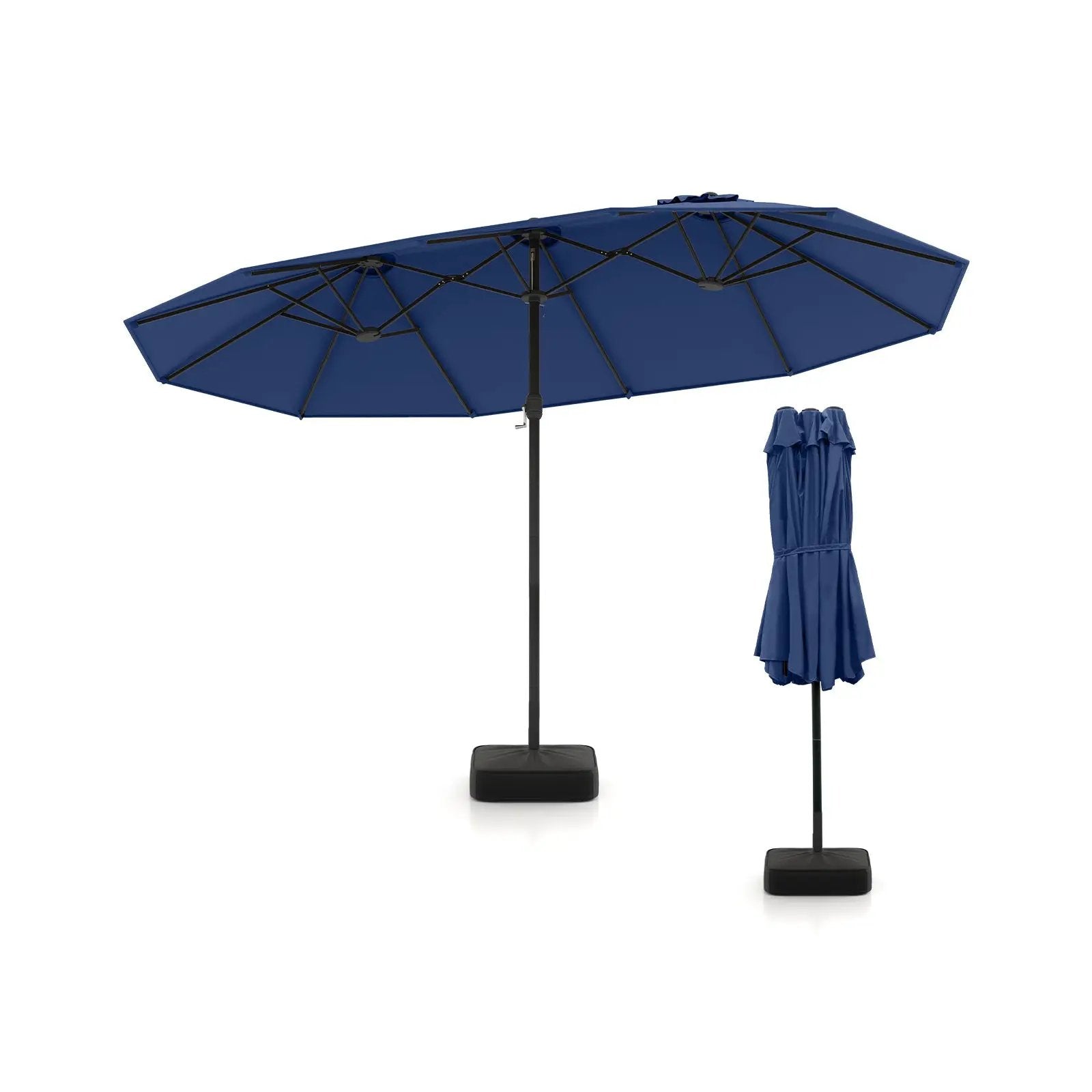 15 Feet Double-Sided Twin Patio Umbrella with Crank and Base by DirectDeals