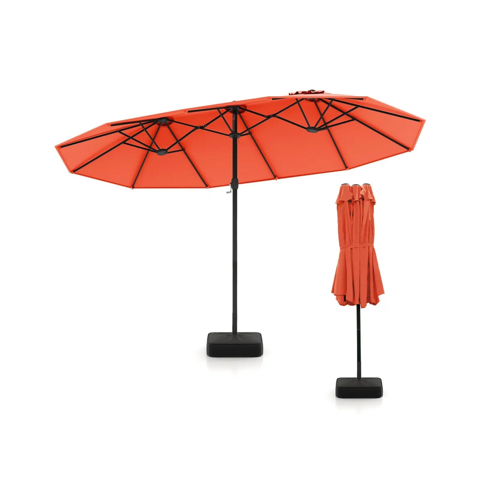 15 Feet Double-Sided Twin Patio Umbrella with Crank and Base by DirectDeals