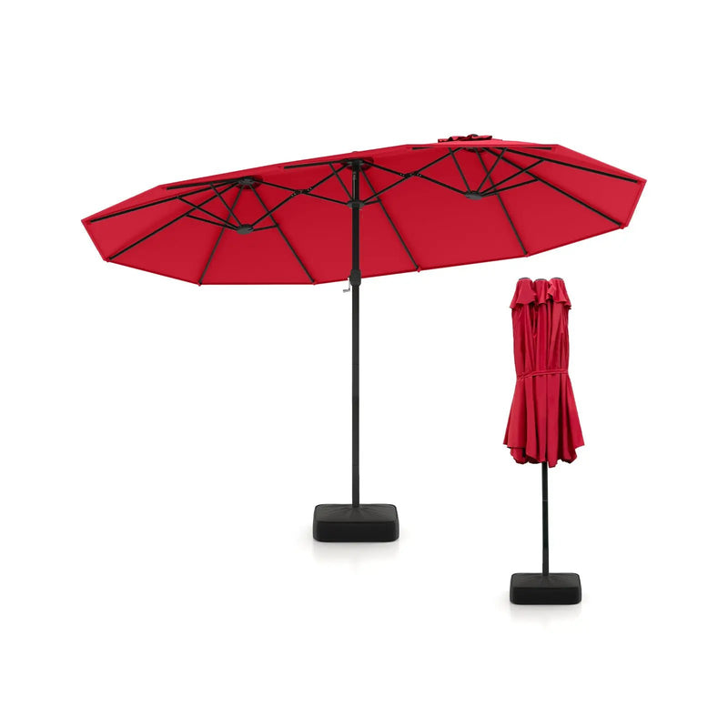 15 Feet Double-Sided Twin Patio Umbrella with Crank and Base by DirectDeals