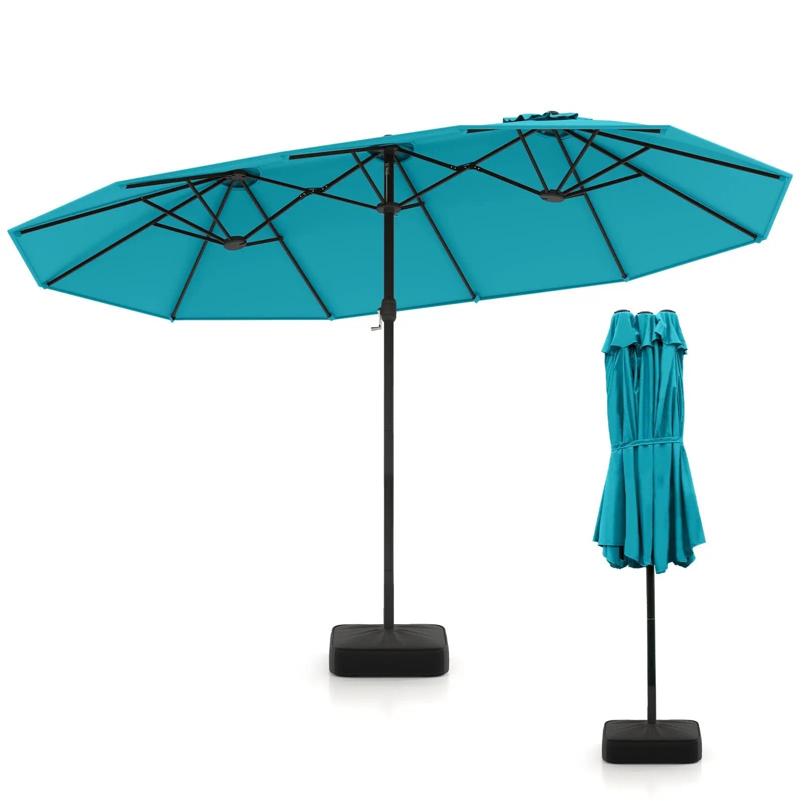 15 Feet Double-Sided Twin Patio Umbrella with Crank and Base by DirectDeals