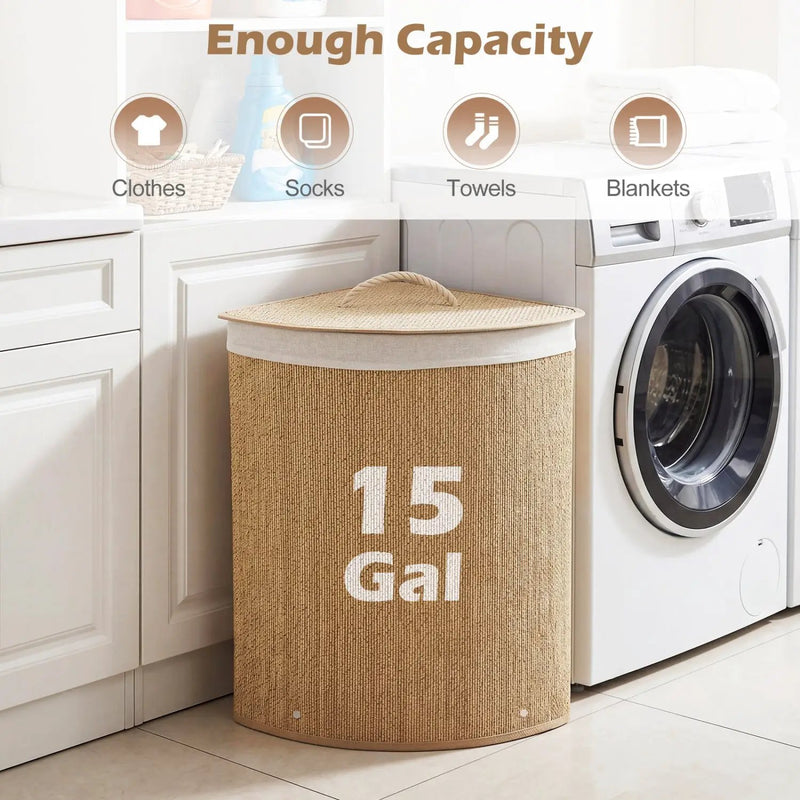 15 Gallon Bamboo Laundry Hamper with Removable Liner by DirectDeals