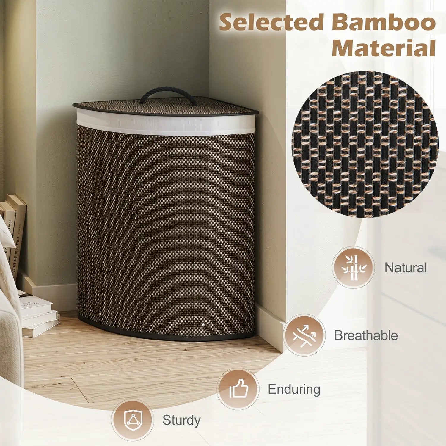 15 Gallon Bamboo Laundry Hamper with Removable Liner by DirectDeals