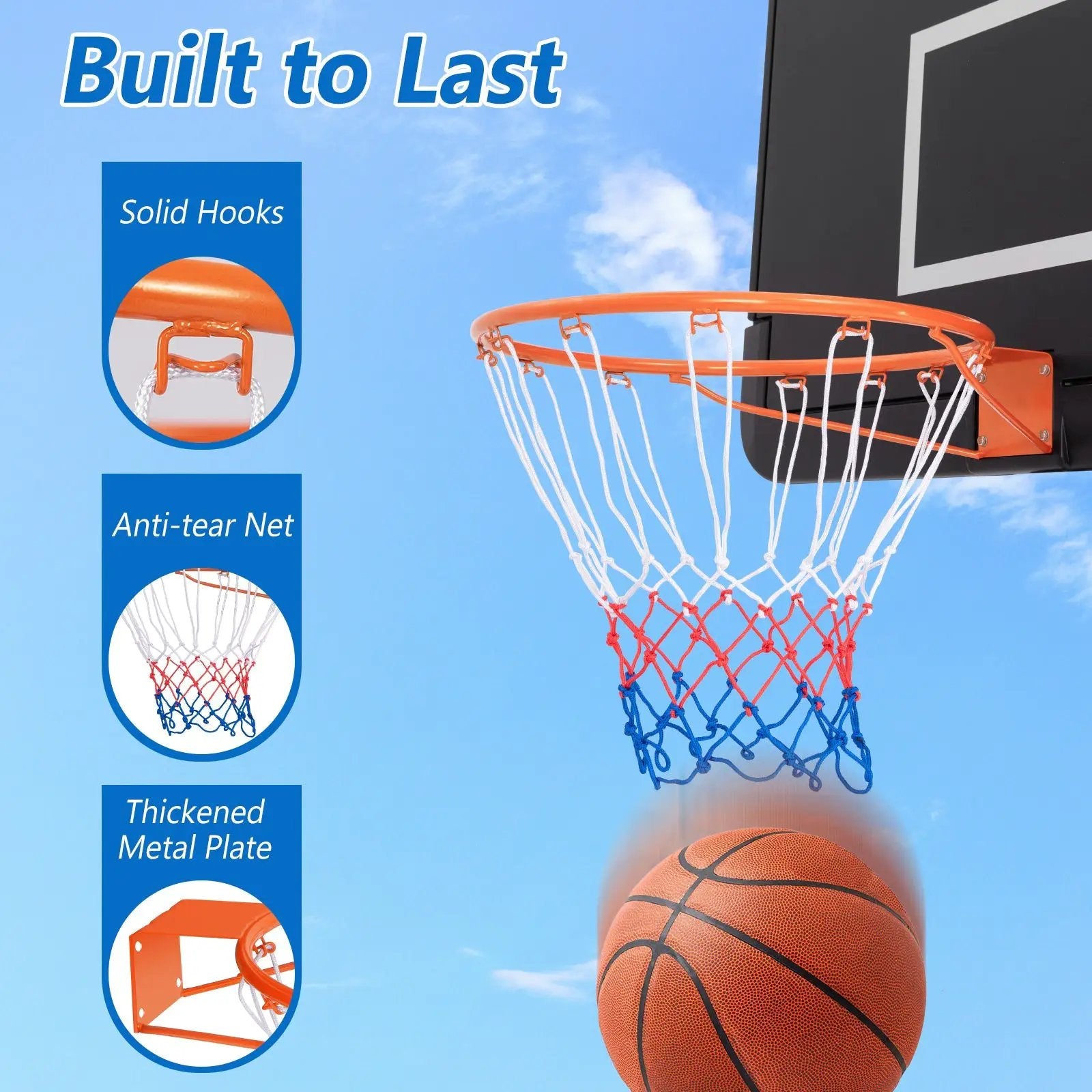 15 Inch Basketball Rim Goal Replacement with All Weather Net and Mounting Hardware by DirectDeals