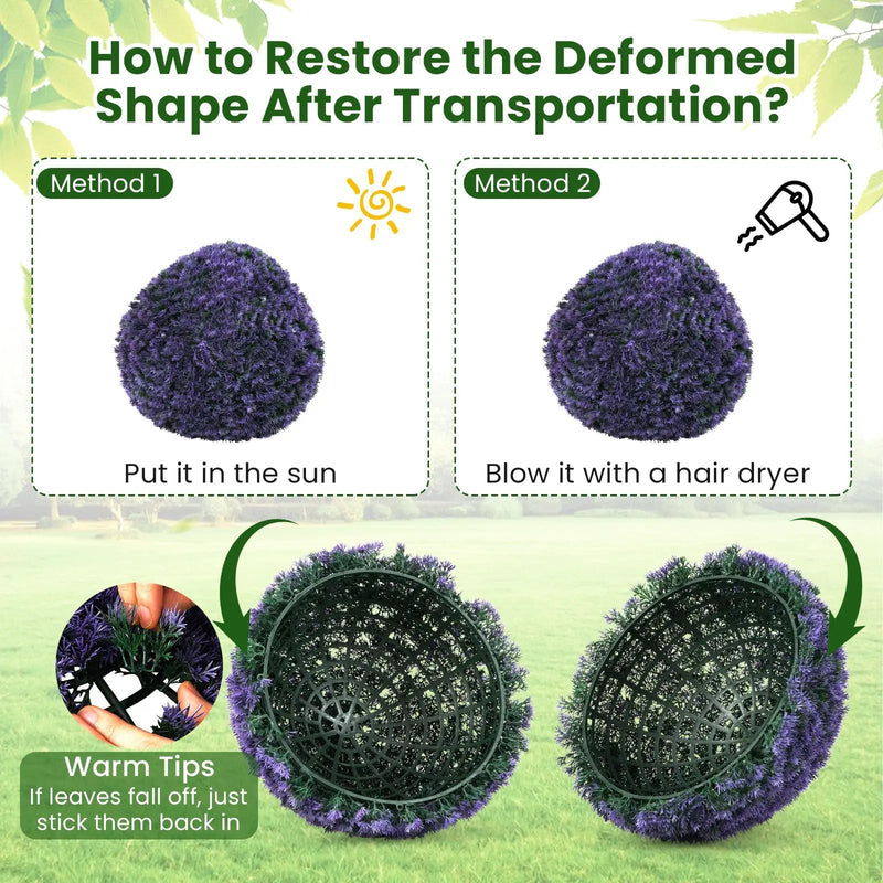 15 Inch Round Artificial Plant Boxwood Topiary Balls Set of 2 for Indoor Outdoor-Purple by DirectDeals
