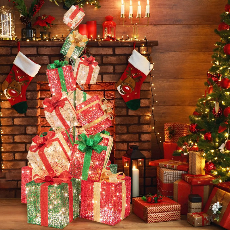 15 Stacked Lighted Christmas Gift Box Tower with 450 Warm White Lights by DirectDeals