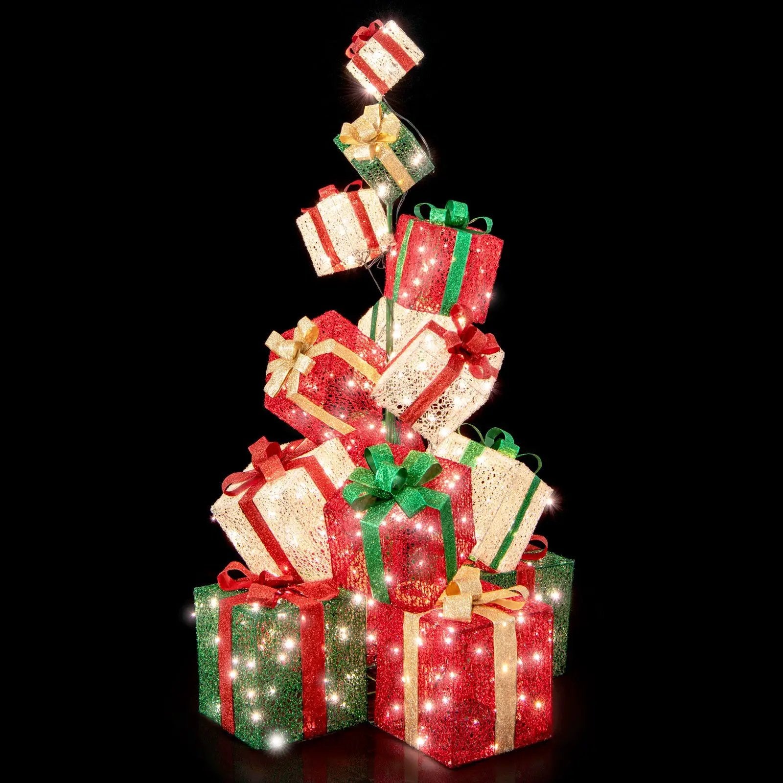 15 Stacked Lighted Christmas Gift Box Tower with 450 Warm White Lights by DirectDeals