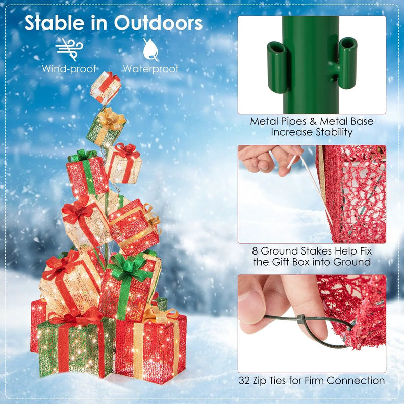 15 Stacked Lighted Christmas Gift Box Tower with 450 Warm White Lights by DirectDeals