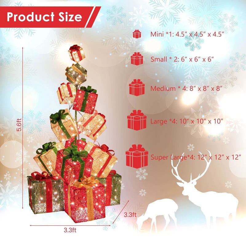 15 Stacked Lighted Christmas Gift Box Tower with 450 Warm White Lights by DirectDeals